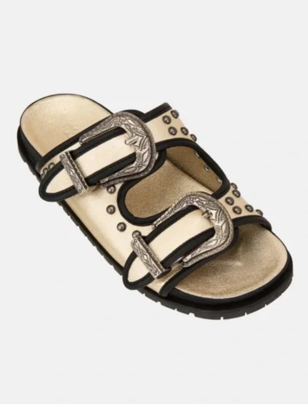 Zara Limited Edition Metallic Slide Sandal with Western Buckles